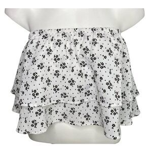 BCBGeneration Strapless Blouse Top Women's MEDIUM Black White Yellow Floral Tier